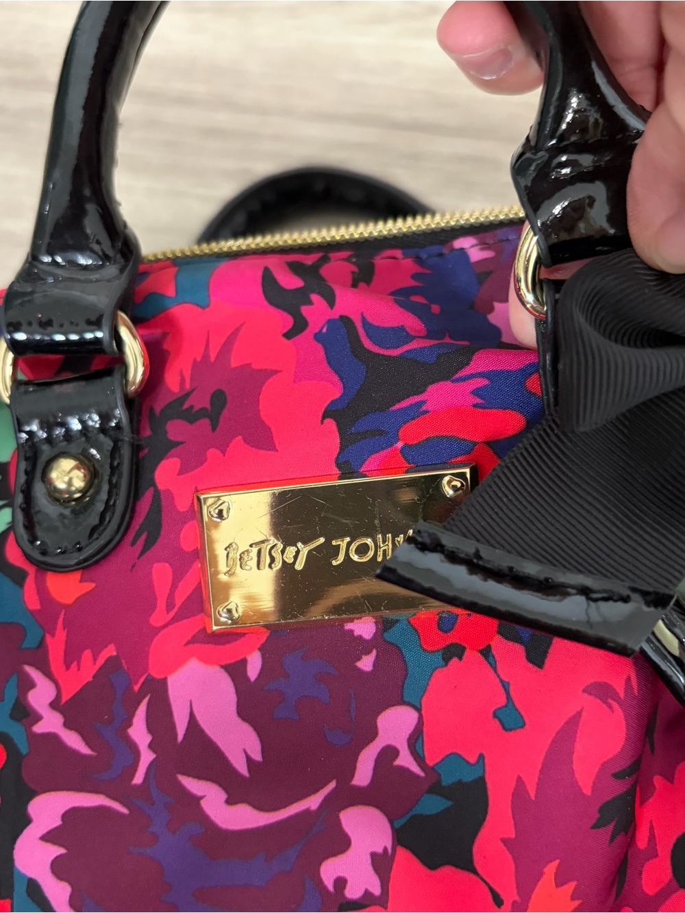 Betsey Johnson Mini Satchel Floral Pink Bow Bag Top Handle extra small - Picture 5 of 13